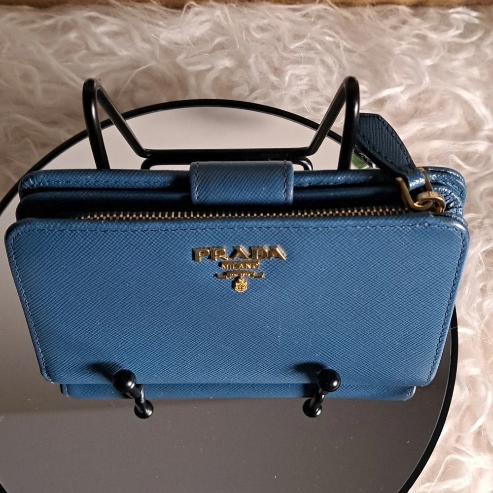 Prada Saffiano Bifold Compact Half Zip Wallet